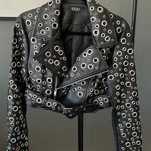 AKIRA Cropped Faux Leather Grommet Jacket M